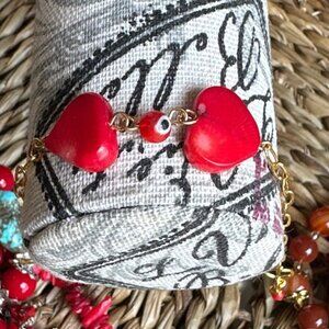 Vintage heart coral adjustable rosary link gold dainty bracelet